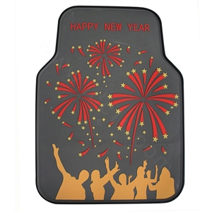 Happy New Year Universal Automotive Carpet Car Floor Mats Rubber 5pcs Sets - Grey